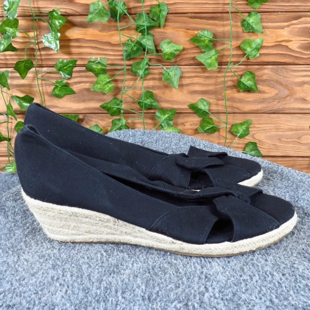 GNWflex Sandra Women Espadrille Wedge Sandals Size 10M Summer Black Fabric